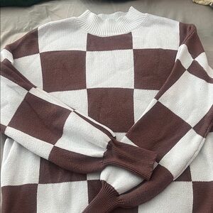 Checkered Brown and White Women's Sweater